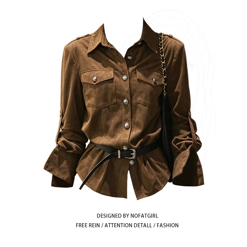 Plus-Size Fat Girl Looks Great in a Collared Long-Sleeved Shirt for Early Autumn, Loose-Fitting, Waist-Slimming, American Retro Style Top Plus-Size Fat Girl Looks Great in a Collared Long-Sleeved Shirt for Early Autumn, Loose-Fitting, Waist-Slimming, American Retro Style Top