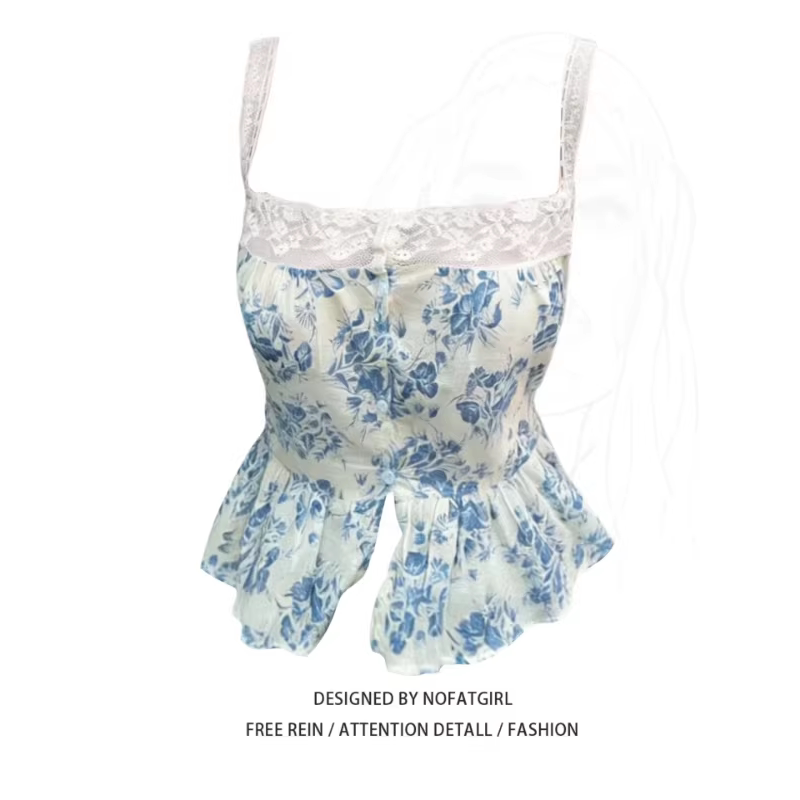 Summer New Arrivals, Particularly Beautiful Waist-Cinching Tops, Plus Size, Fashionable, Versatile, Sweet Style, Floral Lace, Waist-Cinching Camisole, Trendy