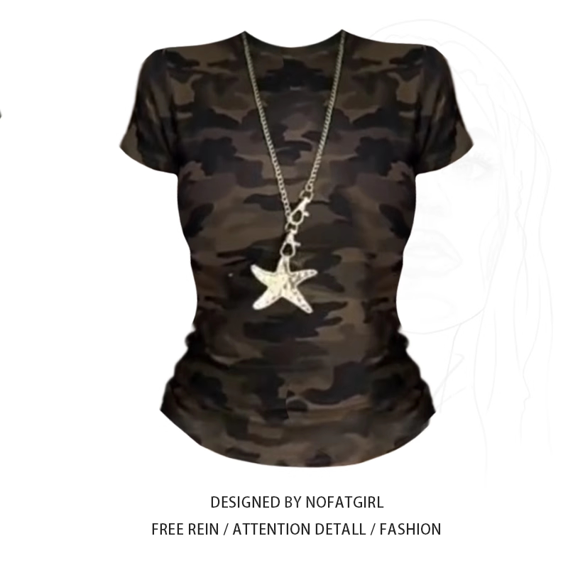 Plus-Size American-Style Hot Girl Short Camouflage Short-Sleeve T-Shirt for Women, Summer Slim-Fit, Flattering, Sweet and Cool, Regular Shoulder Top Plus-Size American-Style Hot Girl Short Camouflage Short-Sleeve T-Shirt for Women, Summer Slim-Fit, Flattering, Sweet and Cool, Regular Shoulder Top