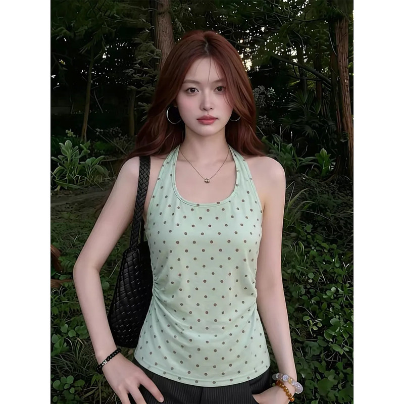 Plus Size Women's Korean Style Polka Dot Halter Neck Camisole New Summer Niche Slim Sexy Sleeveless Top Plus Size Women's Korean Style Polka Dot Halter Neck Camisole New Summer Niche Slim Sexy Sleeveless Top