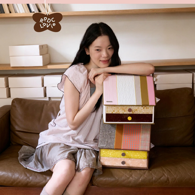 Rpdclavie "Cake Box" Patchwork Vintage Plaid Fabric Multi-Layer Drawer Storage Flip-Top Jewelry Box