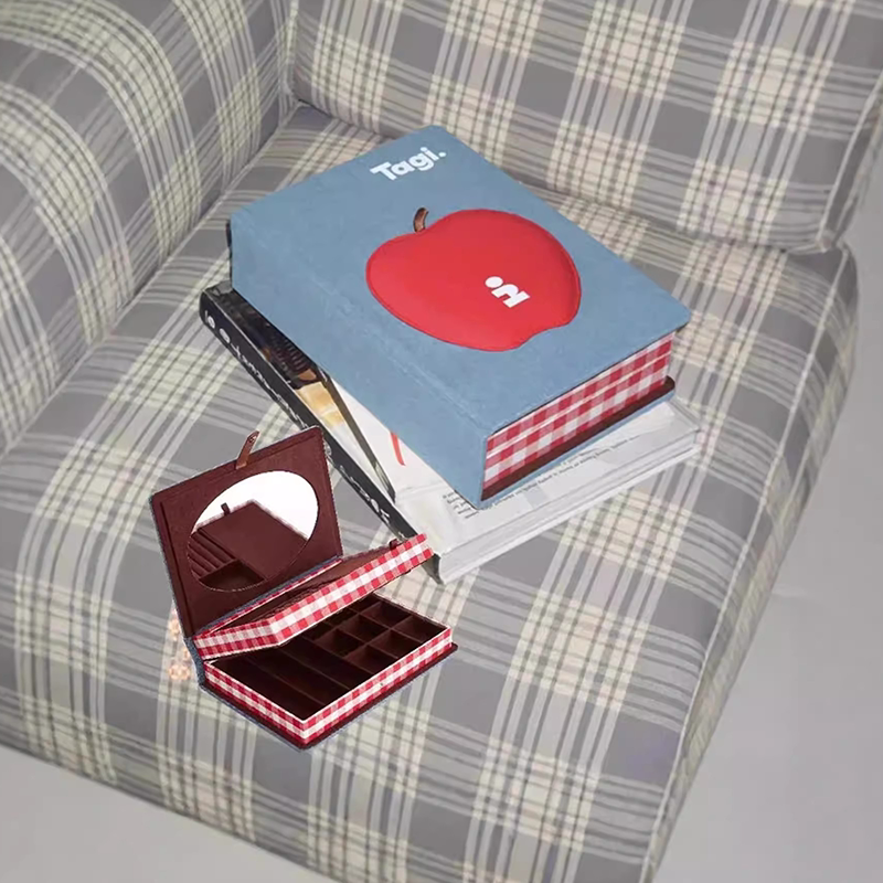 Tagi Denim Apple Jewelry Box Double-Layer with Mirror Large Capacity Necklace Anti-Oxidation Storage