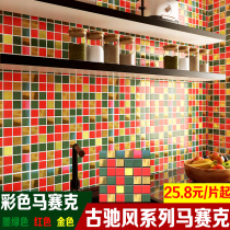 Net red color ceramic mosaic tiles Red gold dark green restaurant bar background wall kitchen bathroom wall tiles