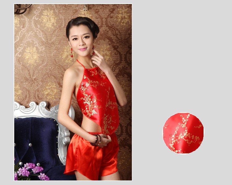 Thêu tạp dề bộ dành cho người lớn red tạp dề ladies đồ lót sexy đồ ngủ set quốc gia trang phục hiển thị