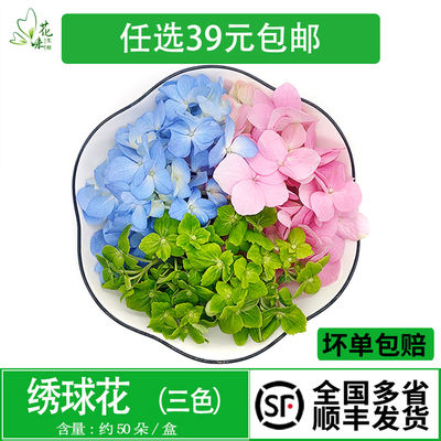 Fresh hydrangeas, 50 flowers in red, blue and green, available for selection. Hotel Western cuisine plating, baking, decoration and embellishment
