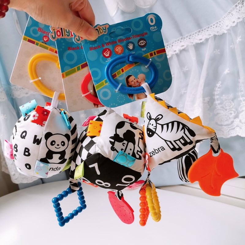 jollybaby baby black and white colored hands grabbing balls with ball block triangles can bite baby toys