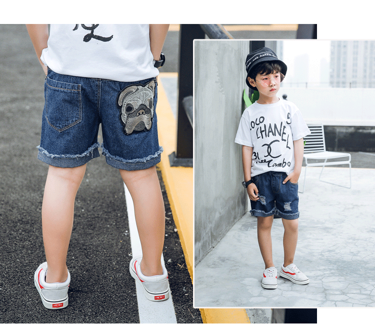 Trai quần short mùa hè 2018 mới lỏng phần mỏng trẻ em lớn lỗ quần trẻ em quần short denim Hàn Quốc phiên bản của thủy triều