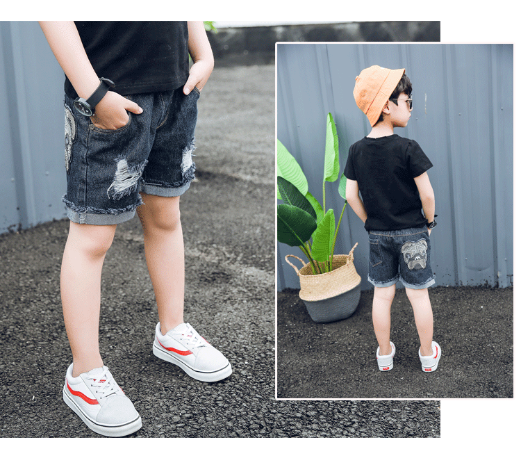 Trai quần short mùa hè 2018 mới lỏng phần mỏng trẻ em lớn lỗ quần trẻ em quần short denim Hàn Quốc phiên bản của thủy triều