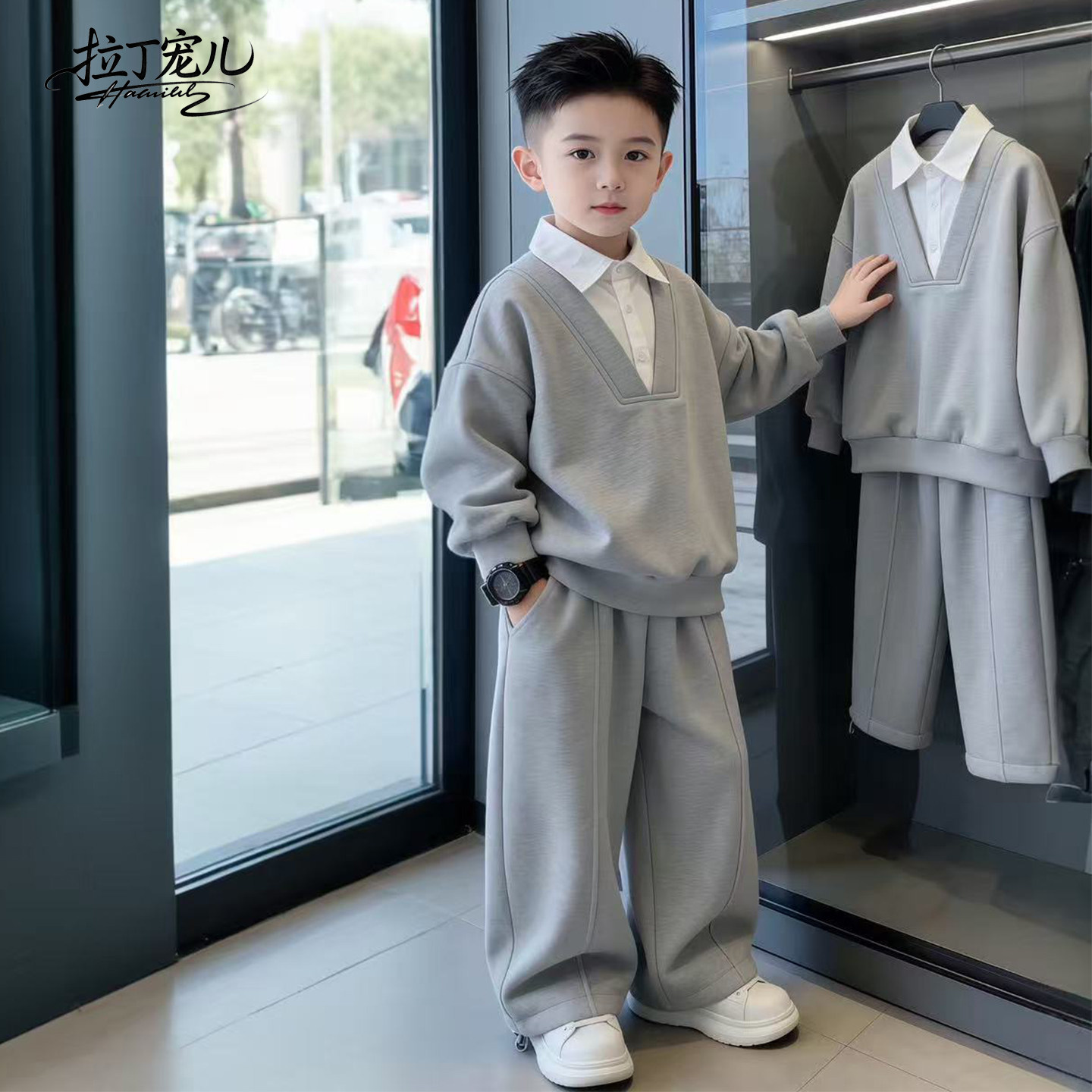 Бархатный костюм для мальчиков плюс размер, весенние и осенние модели в стиле колледжа, новинка 2026 года, крутой и красивый осенне-зимний корейский костюм-двойка в стиле ruffian