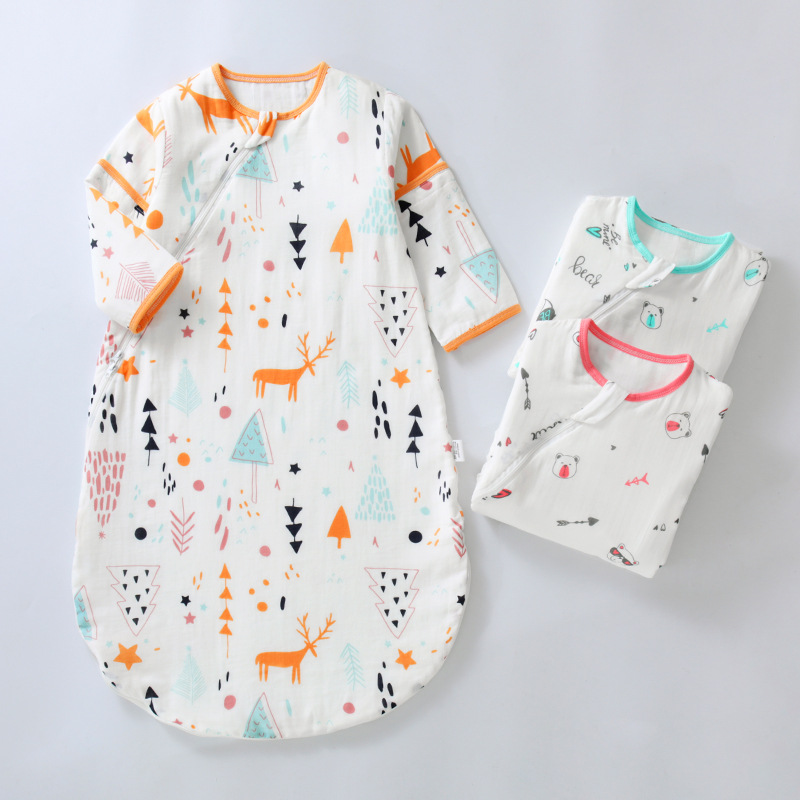 Newborn baby sleeping bag removable sleeve gauze spring, autumn and winter thin section anti-kick by the four seasons universal baby anti-jump