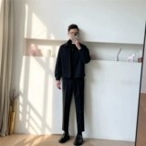 Черное шерстяное пальто, трендовая короткая куртка