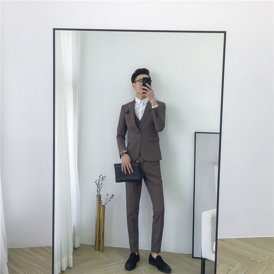 Bộ đồ vest nam phù hợp với phiên bản Hàn Quốc của xu hướng tự tu luyện Bộ đồ ba mảnh phù hợp với chú rể áo vest nam cao cấp