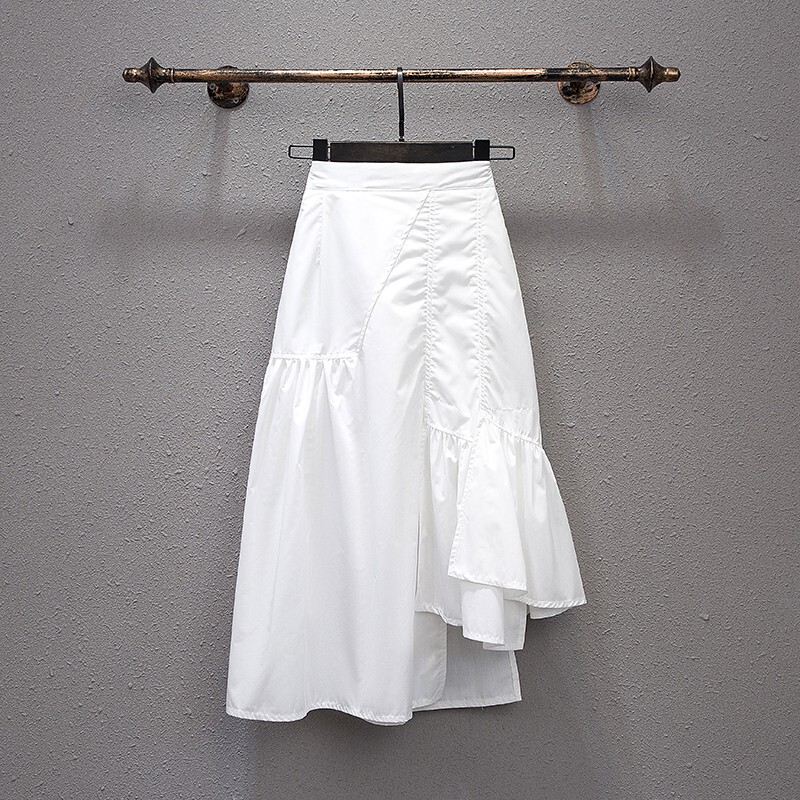 Korean Classy Asymmetrical White Skirt for Women Summer Mid-Length French High-Waisted Slimming Look A-Line Long Skirt for Small People