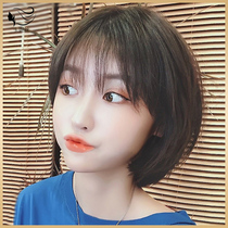 Wig womens short hair net red round face bobo head trim fashion air bangs clavicle hair full real hair long straight head cover