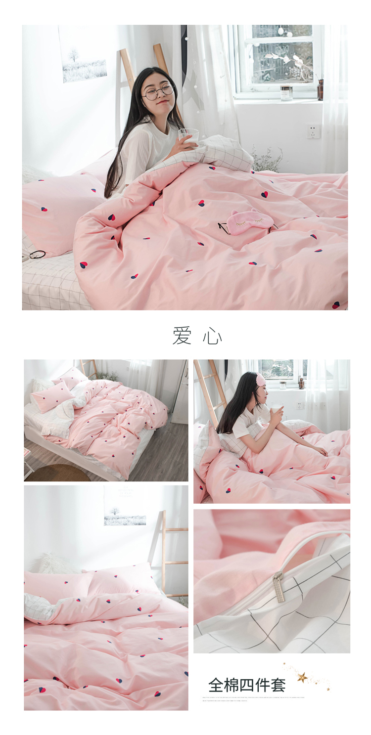 ins gió net gia đình đỏ khăn trải giường bốn bông chăn bông phong cách tối giản công chúa ký túc xá ba mảnh tấm được trang bị - Bộ đồ giường bốn mảnh chăn ga gối đệm đẹp