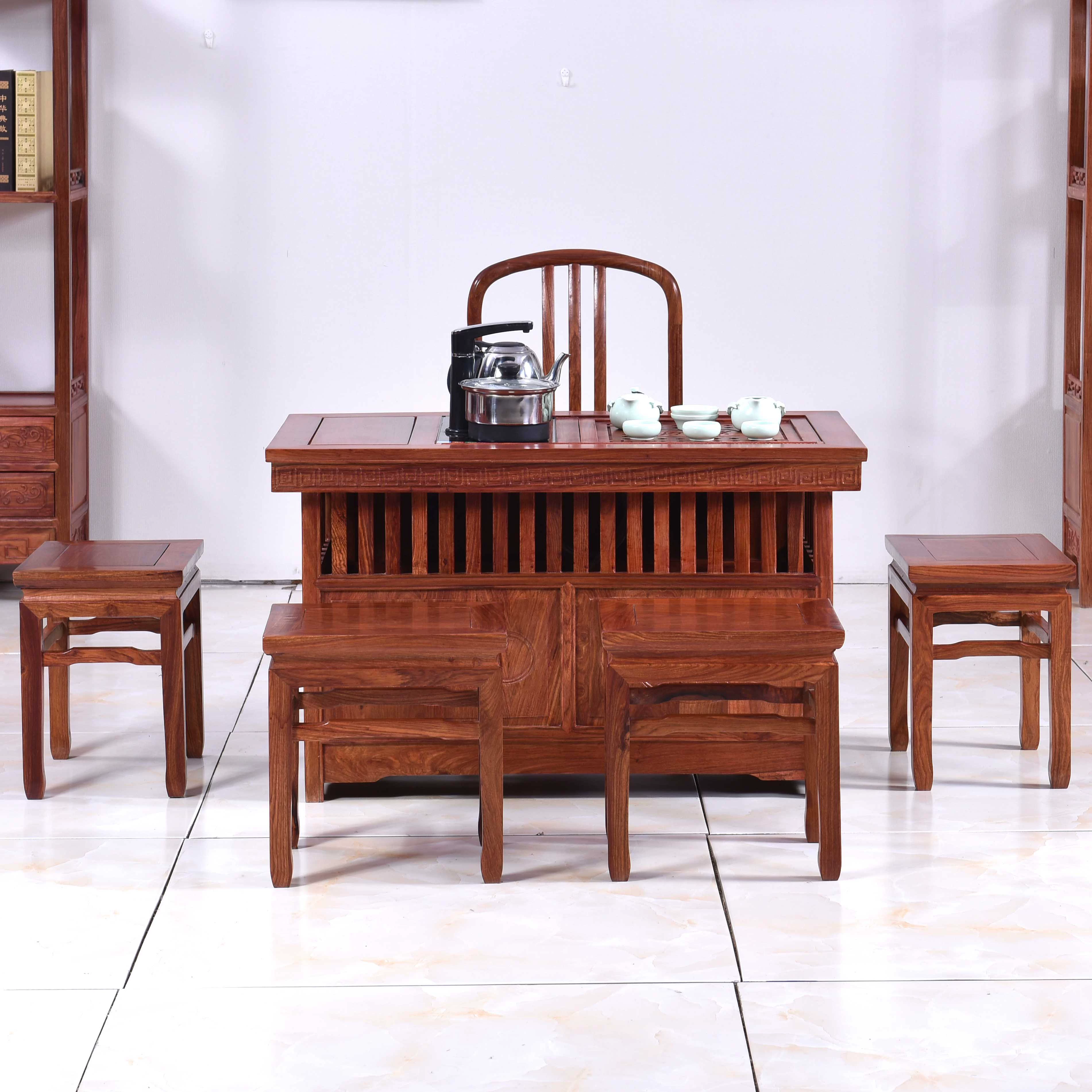 Bàn ghế gỗ gụ gỗ hồng mộc Trung Quốc rắn gỗ kung fu bàn ghế kết hợp ban công bàn trà bàn trà nghệ thuật đơn giản - Bàn trà