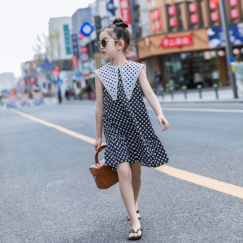 Girls polka dot dress summer 2021 new Korean style Korean version of the fashion princess Western style baby beaded vest skirt tide