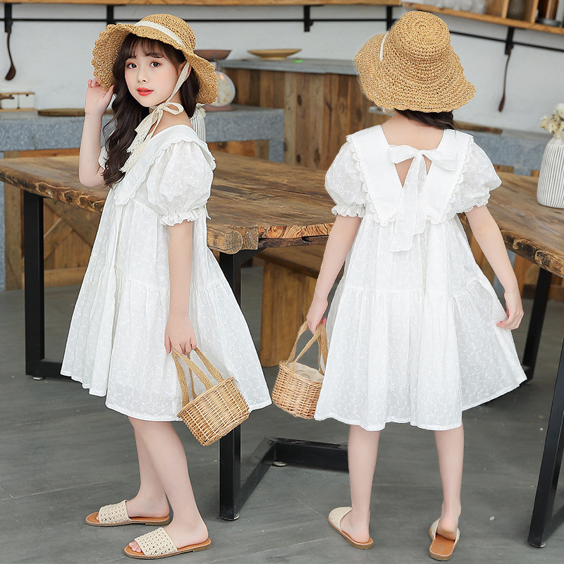Sweet cotton girls dress summer new hollow Korean version of the children's skirt children's clothing temperament princess skirt Western style