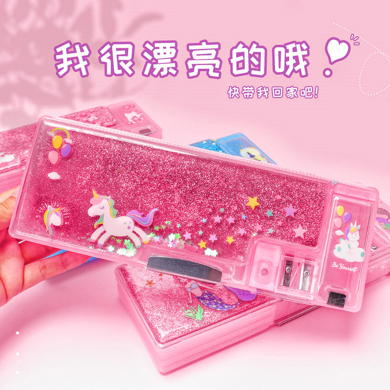 Lead Pencil Case Girl Children's Pencil Case Girls Children's Pencil Case Elementary School Children Cute Kindergarten Girls Ins Wind Days 12 Third grade Transparent Large-capacity adolescent girls Heart 2022 New transparency