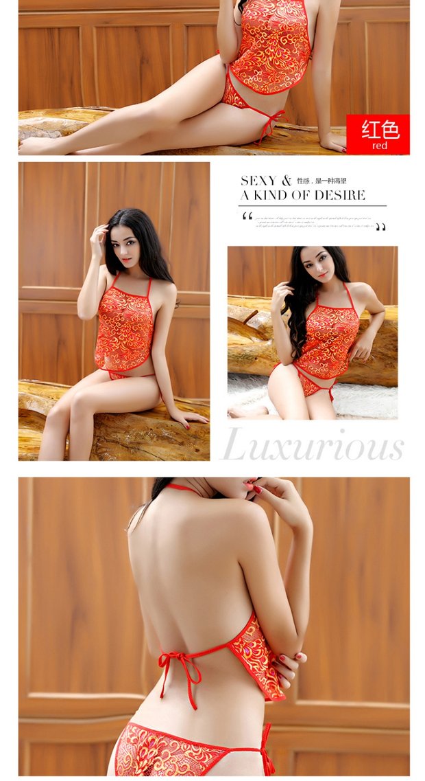 Bộ đồ ngủ gợi cảm màu đỏ nóng phù hợp với người lớn phù hợp với phụ nữ ren trong suốt thế hệ retro hát nội y gợi cảm váy ngủ sexy cao cấp