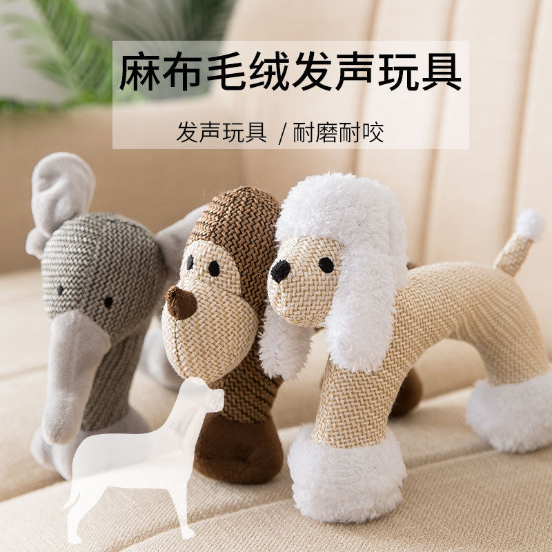 Pet large, medium and small dogs linen plush toys Bichon Frize dogs and cats grinding teeth sound bite-resistant boredom training toys