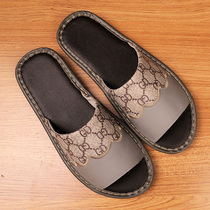 Home genuine leather slippers for male and female lovers Summer indoor slippers non-slip embroidered cow leather splicing leather bottom slippers