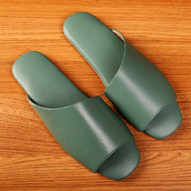 Goat Leather Summer Style Slippers Han Style Couple Summer Pure Color Cow Fascia Bottom Cool Tugging Home Floor Handreal Leather Slippers Female