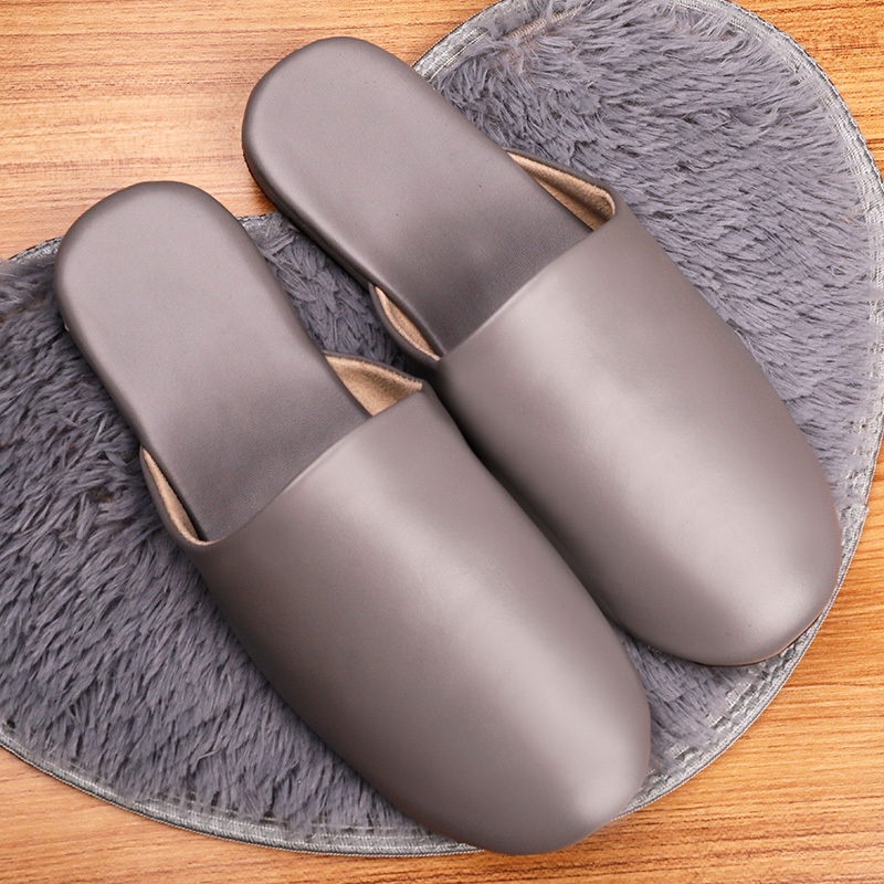 Silent Four-Season Home Leather Slippers for Women, Closed-Toe Indoor Wooden Floor Noiseless Home Soft-Soled Japanese-Style Slippers for Men