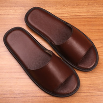 Five-star cowhide home lovers leather slippers female indoor home platform non-slip summer mens slippers