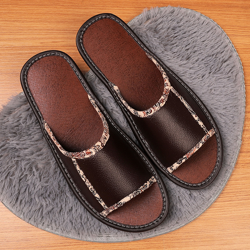 Genuine leather slippers men's summer home summer indoor home non-slip soft bottom deodorant lovers stay-at-home sandals shoes women
