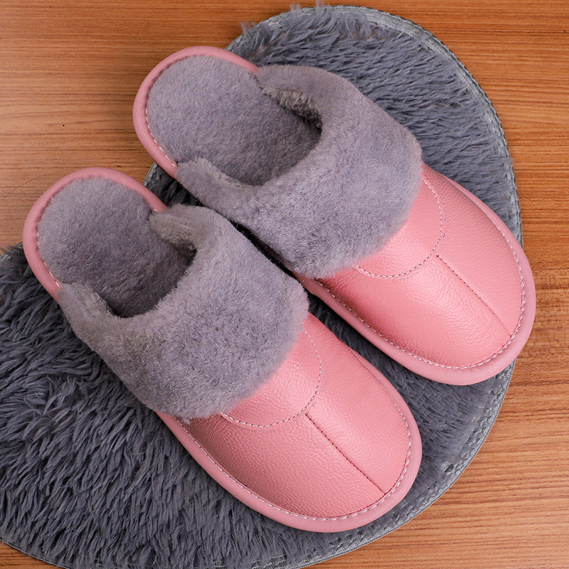 Heining Home Indoor Slippers Thickened Bottom Wool Blend Genuine Leather Slippers Indoor Warm and Lovers Slippers