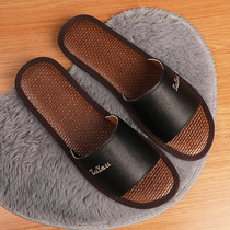 Cool Bamboo Mat Bottom Slippers Women Real Leather Home Fashion Summer Indoor Home Non-slip Home Headlayer Bull Leather Slippers