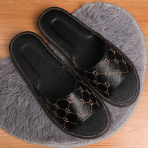 Genuine Leather Home Slippers Female summer home Non-slip Embroidered Bull Leather Sandals not smelly feet Soft bottom Home Men