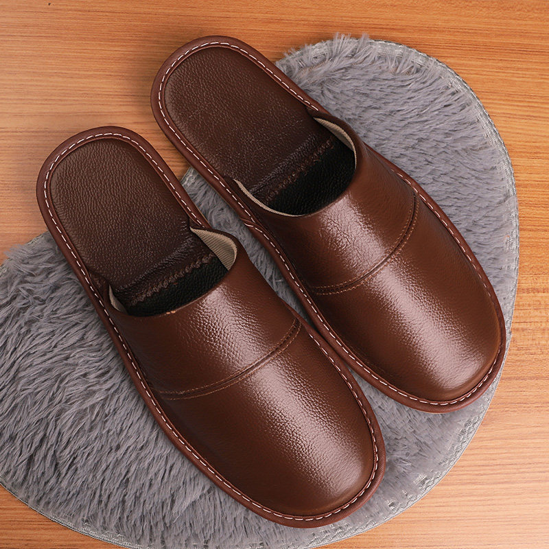 Heining Genuine Leather Home Slippers Spring Autumn Home Indoor Slippers for male and female lovers thick bottom non-slip Four Seasons Bull Leather Slippers