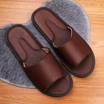 Heining Summer Couples Home Indoor Floor Non-slip U Type Bottom Leather Slippers Womens Deodorant Home Genuine Leather Sandals