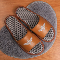 Summer genuine leather home slippers men and women domestic indoor floor non-slip ice silk soft-bottom parent-child cool slipper lovers