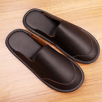 Spring and autumn Japanese home Baotou cowhide slippers couple indoor floor Yue Zi household male non-slip leather slippers Female