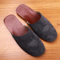 Haining leather vintage frosted indoor home cattle tendon bottom men and women lovers non-slip breathable floor drag Baotou slippers