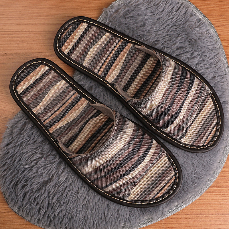 Summer cotton and linen slippers home men and women indoor home household floor sandals and slippers non-slip non-slip foot odor Japanese style