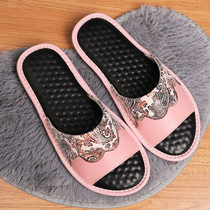 Home Lovers Bull Leather Latex Massage Slippers Summer men and women Domestic Floor Embroidered Genuine Leather Sandals