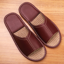 Haining summer sheepskin slippers Mens and womens indoor wooden floor non-slip linen home cool home leather slippers