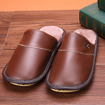 Hyning House Bull Leather Leather Slippers Thickened Wool Bottom Non-slip Room Baotou Leather Tug Soft Bottom Cute Home Cotton Slippers