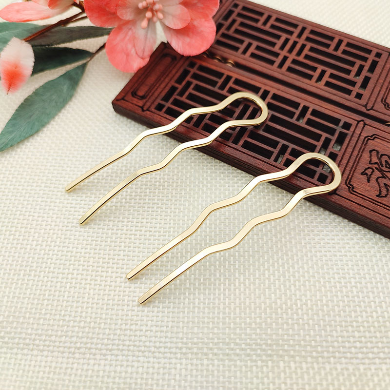 Two-tooth arch wave hair comb hairpin 70mm pure copper electrophoresis color preservation ancient style handmade diy hairpin accessories materials