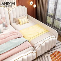 Childrens bed baby girl light luxury princess three-born boy single solid wood with fence anti-fall widening stitching big bed