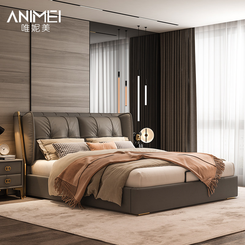 Light luxury ins net red bed double bed master bedroom storage wedding bed 18 meters large ping number bed modern minimalist leather