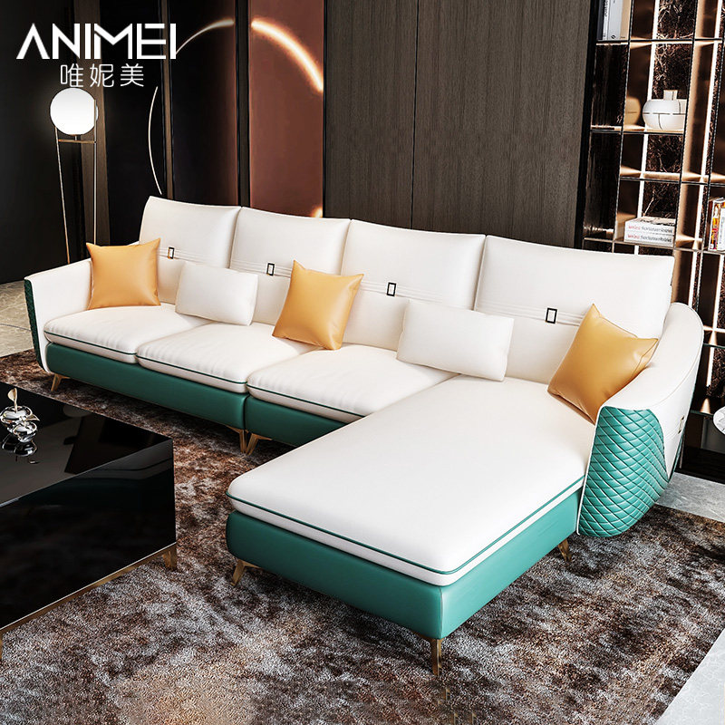 Light luxury style post-modern leather sofa simple living room small apartment corner chaise longue combination high-end Nordic net red sofa