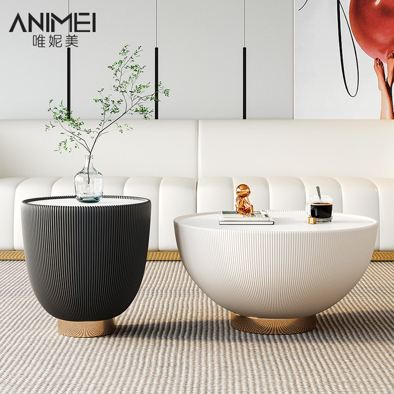 Italian light luxury creative coffee table modern minimalist style round slate small apartment living room Hong Kong style designer furniture