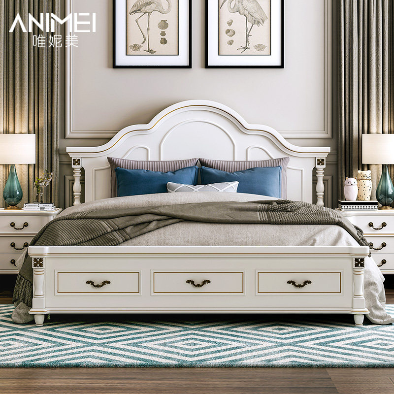 American bed double bed 1 8 m European bed solid wood bed storage princess bed master bed simple furniture 1 5 m bed