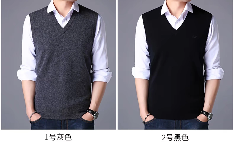 Hengyuanxiang 2018 mùa xuân người đàn ông mới của áo len V-Cổ màu rắn không tay áo thun trung niên vest vest