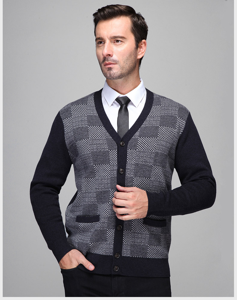 Hengyuan Xiang tinh khiết áo len mùa đông nam kích thước lớn V-Cổ áo len dày áo len trung niên cardigan coat